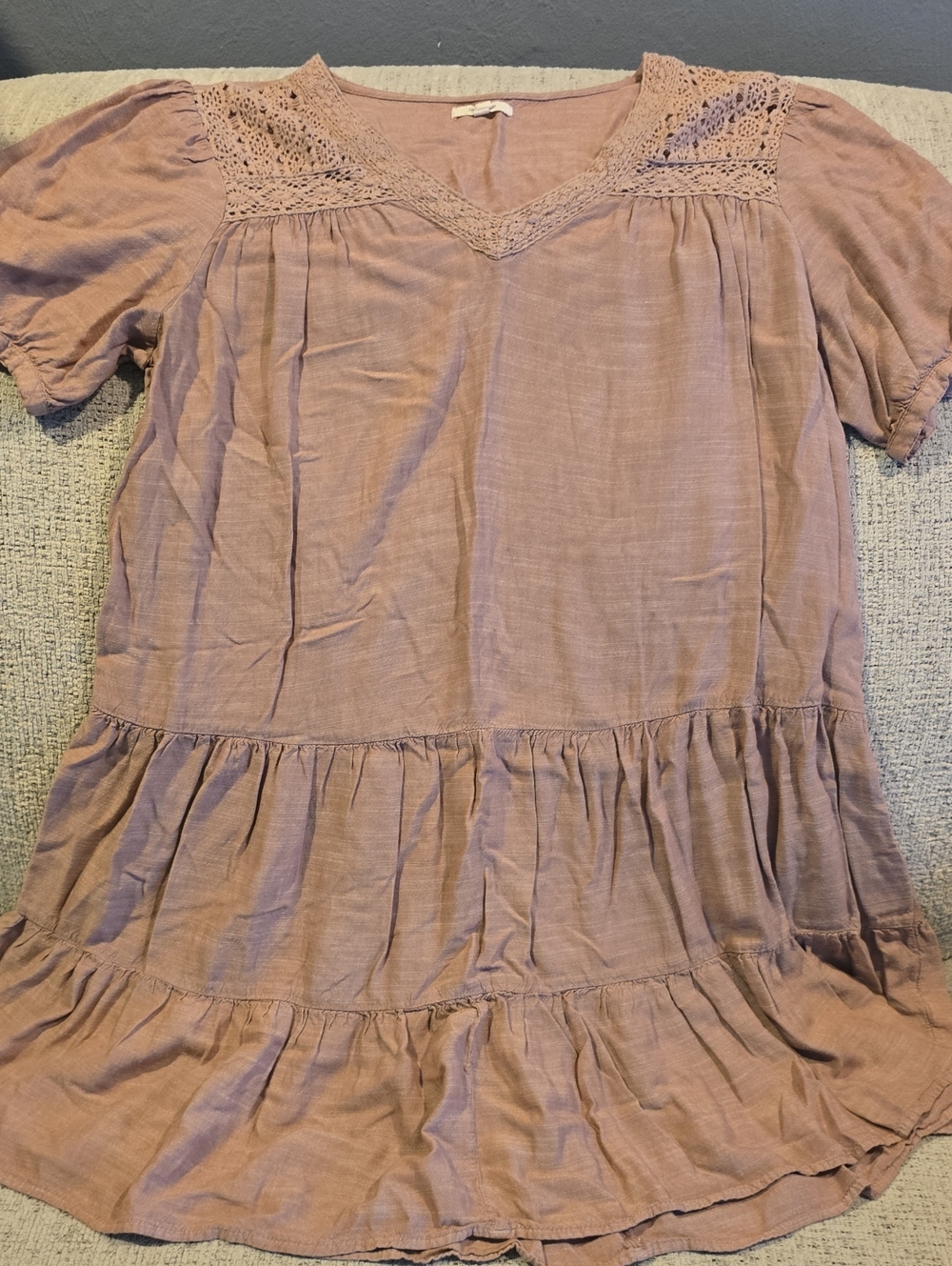 Maurices Dusty Rose Crochet Yoke Tiered Mini Dress